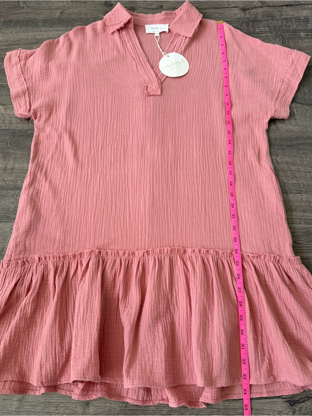 In February Womens Cotton Mini Dress Size M Dusty Salmon Summer Boho Vacation - Picture 8 of 9